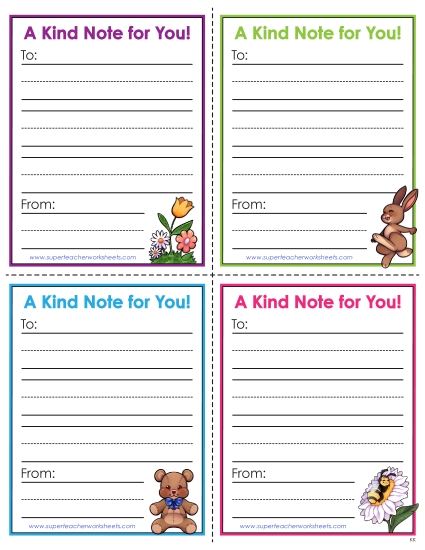 New A Kind Note For You! <br>(Primary Lines) Worksheet