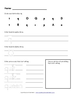 Letter Q q - Practice Sheet Alphabet Worksheet