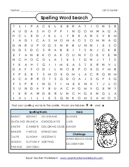 Easter Word Search (D-Easter)  Spelling D Worksheet