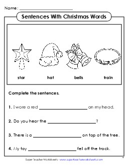 Sentences With Christmas Words Worksheet