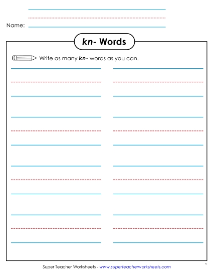 New Brainstorm: Kn Words Worksheet New Brainstorm: Kn Words Worksheet