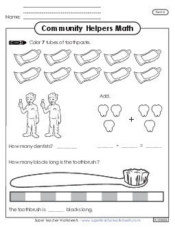 Community Helpers Math: Dentist Worksheet