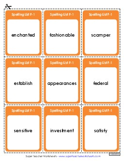 Flashcards (F-1)  Free Spelling F Worksheet