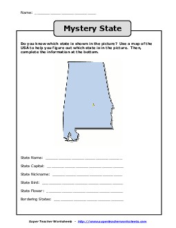 Mystery State: Alabama States Worksheet