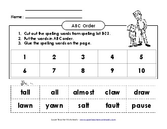 ABC Order: Cut and Glue (B-23) Spelling B Worksheet