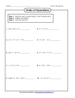 Order of Operations (Advanced) Worksheet