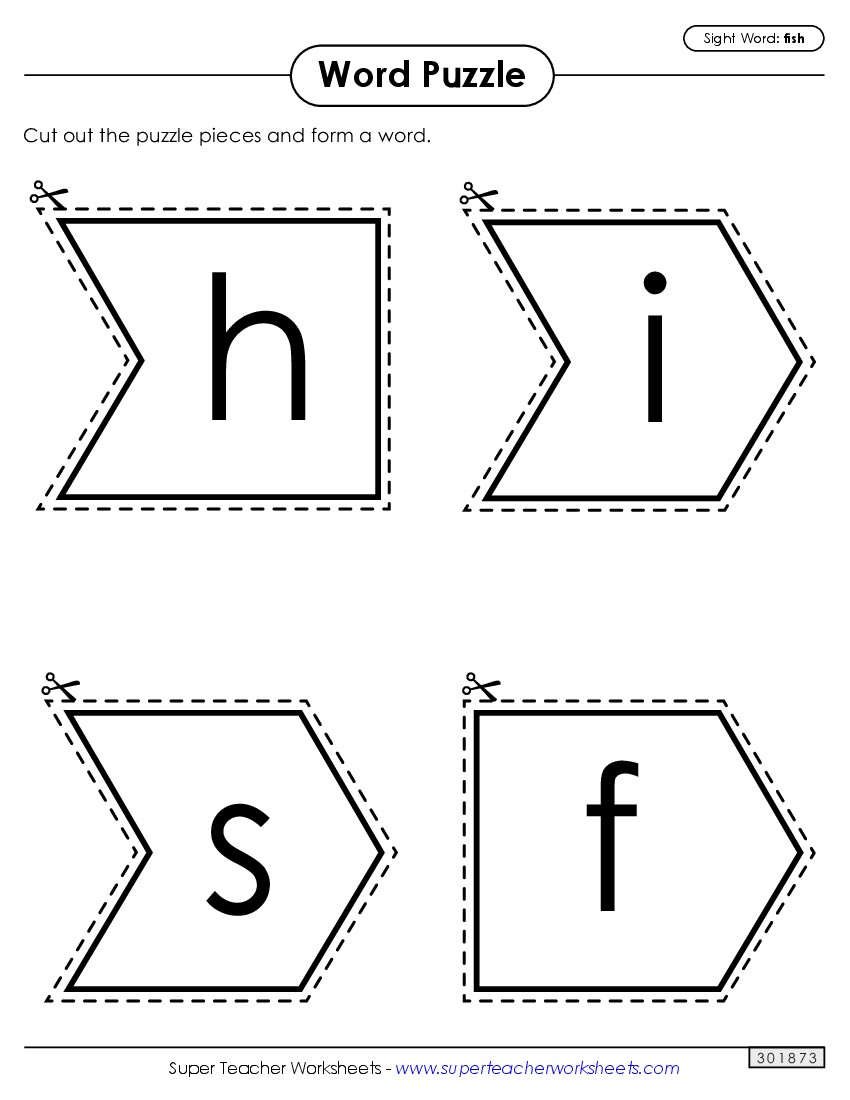 Word Puzzle: Fish Sight Words Individual Worksheet