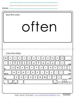 Type the Word: Often Sight Words Individual Worksheet