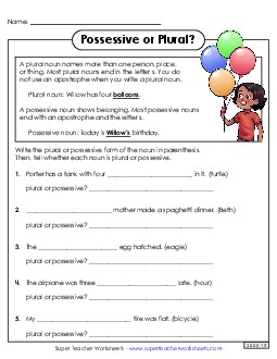 Plural or Possessive? 4th Grade ELA Worksheet