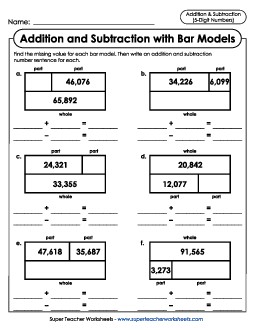 Addition & Subtraction Bar Models Mixed Addition Subtraction Worksheet