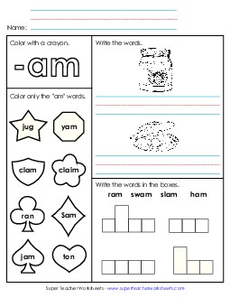 Worksheet 1 (-am Words) Word Families Worksheet