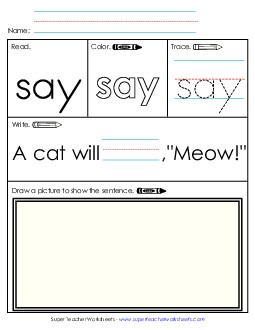 Worksheet 3: Say Sight Words Individual Worksheet