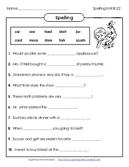 Sentence Completion (B-22) Spelling B Worksheet