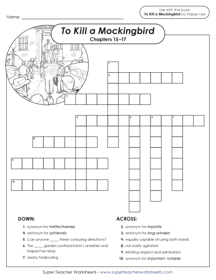 New Vocabulary Crossword: Chapters 15–17 Worksheet
