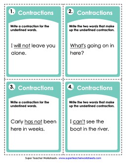 Task Cards: Contractions Worksheet