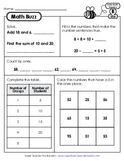 Math Buzz: Week 4 Worksheets 16 through 20 Daily Math Review Worksheet