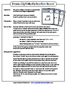 Game: Multiplication Scoot! (3 Dig. by 1 Dig.) Worksheet