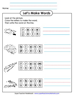 Color the Letters & Write (-ain) Word Families Worksheet