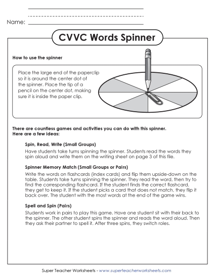 New Word Spinner: CVVC Words Worksheet New Word Spinner: CVVC Words Worksheet