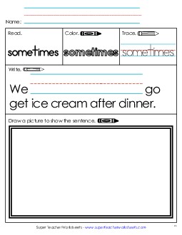 Worksheet 3: Sometimes Sight Words Individual Worksheet