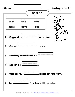 Complete the Sentence (A-7) Spelling A Worksheet