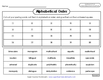 Alphabetical Order: Cut-Glue (F-30) Spelling F Worksheet