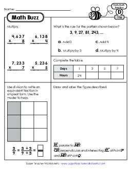 Math Buzz: Week 24 Worksheets 116 through 120 Daily Math Review Worksheet