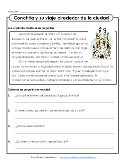 Conchita y su viaje alrededor de la ciudad Spanish Worksheet