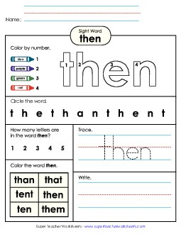 Worksheet 4: Then Sight Words Individual Worksheet