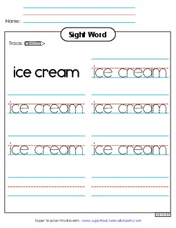 Trace the Word: Ice Cream Sight Words Individual Worksheet