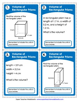 Volume of Rectangular Prisms (Advanced Level) Worksheet