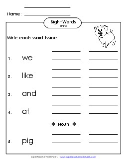 Write Twice (Unit 3) Sight Words Worksheet