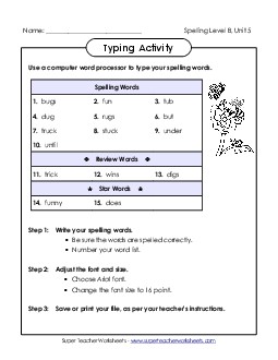 Typing Activity (B-5) Spelling B Worksheet