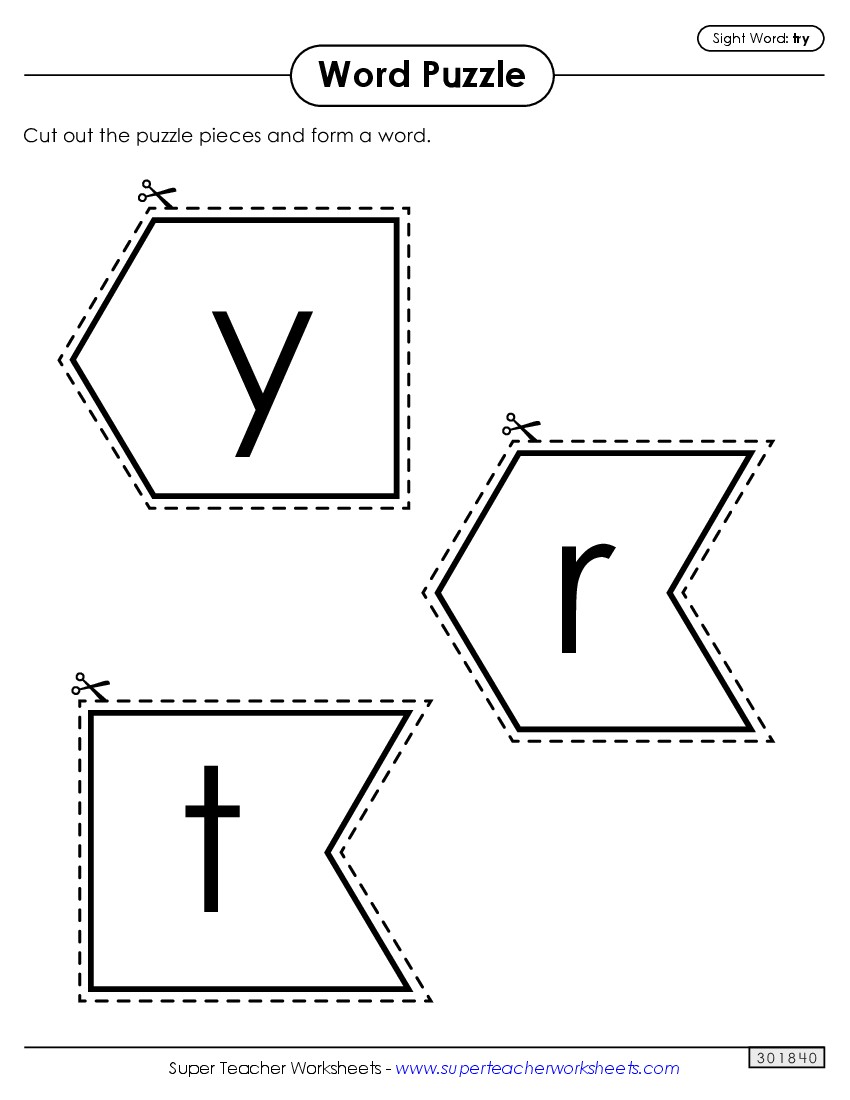 Word Puzzle: Try Sight Words Individual Worksheet