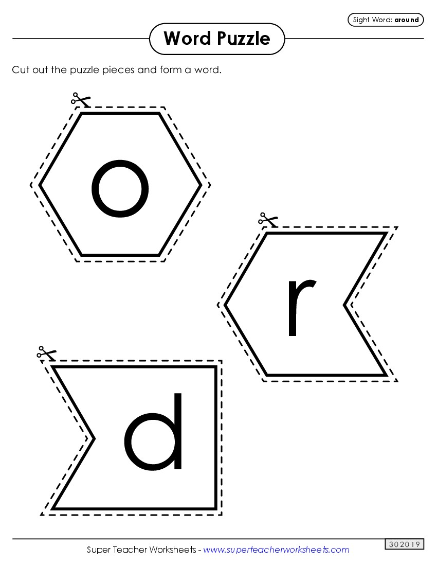 Word Puzzle: Around Sight Words Individual Worksheet