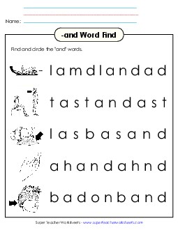 Circle the Words (-and) Word Families Worksheet