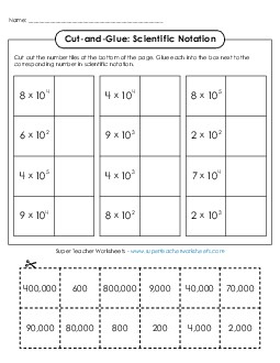 Cut-and-Glue: Scientific Notation Worksheet