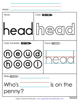 Worksheet 1: Head Free Sight Words Individual Worksheet