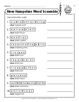 Word Scramble States Individual Worksheet