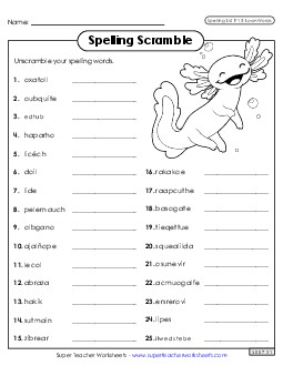 Word Scramble (F-15) Spelling F Worksheet