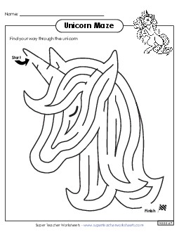 Unicorn Maze Brainteasers Worksheet