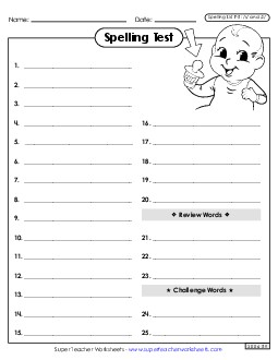 Spelling Test (F-5) Spelling F Worksheet