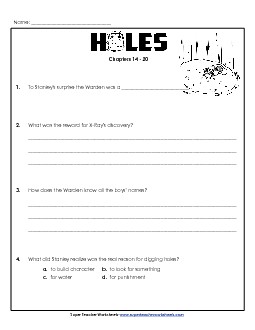 Questions for Chapters 14-20 Book Holes Worksheet