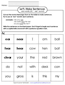 Make Sentences: Word Cards (-ear, \