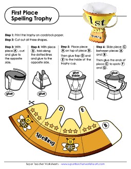 First Place Spelling Trophy  Awards Worksheet