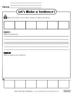 Build-a-Sentence: Blank Template 6 Sentences Basic Worksheet