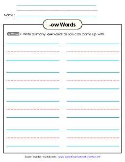 Brainstorm and Write (-ow) Word Families Worksheet