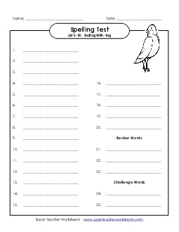 Spelling Test (E-19) Spelling E Worksheet