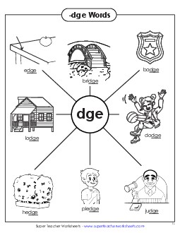 New -dge Words Anchor Chart  Worksheet