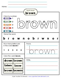 Worksheet 4: Brown Sight Words Individual Worksheet